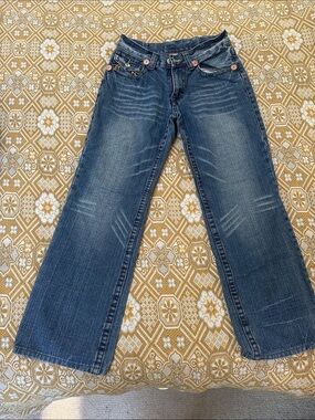 True Religion Women's Flared Wide-Leg Jeans in Faded Blue Denim